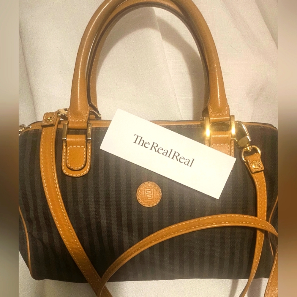 Fendi Brown and Tan Striped Crossbody Bag